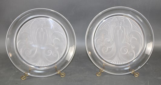 Lot of 2 Lalique crystal plates with angels