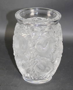 Lalique France Crystal Bagatelle vase with birds: Lalique France Crystal Bagatelle vase with birds. 6 7/8"h x 5"w. Weight: 5lbs