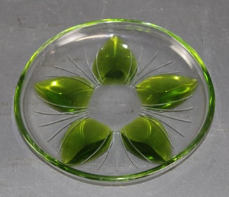Lalique Crystal green lotus leaf plate