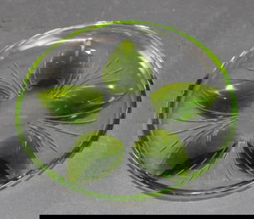 Lalique Crystal green lotus leaf plate: Lalique Crystal green lotus leaf plate. 6 1/8" dia. Weight: 1lb