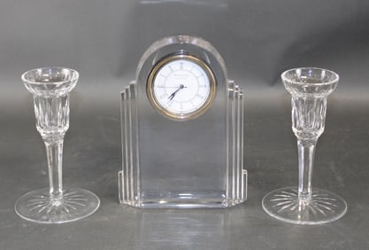 Waterford crystal clock and 2 candle holders