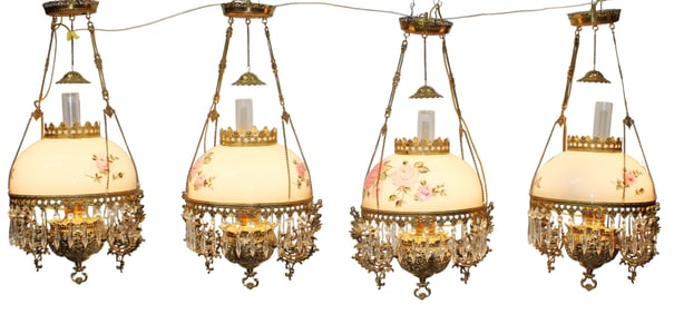 Set of 4 American Victorian hanging saloon lights