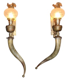 Pair of American saloon sconces with longhorn cattle horns