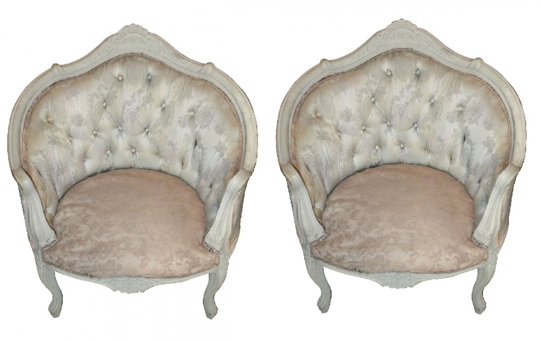 Pair of painted Louis XV bergeres: 34 7/8"h