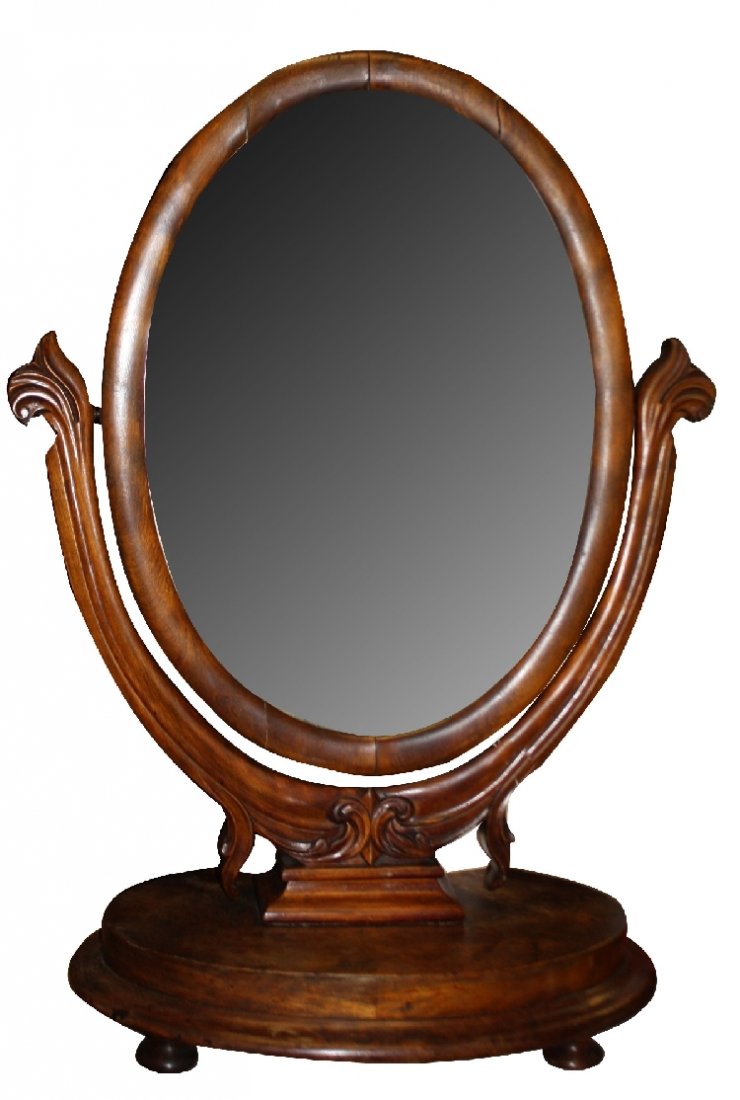 Victorian toilet mirror in mahogany: 32 5/8"h x 24 1/2"w x 13 3/8"d