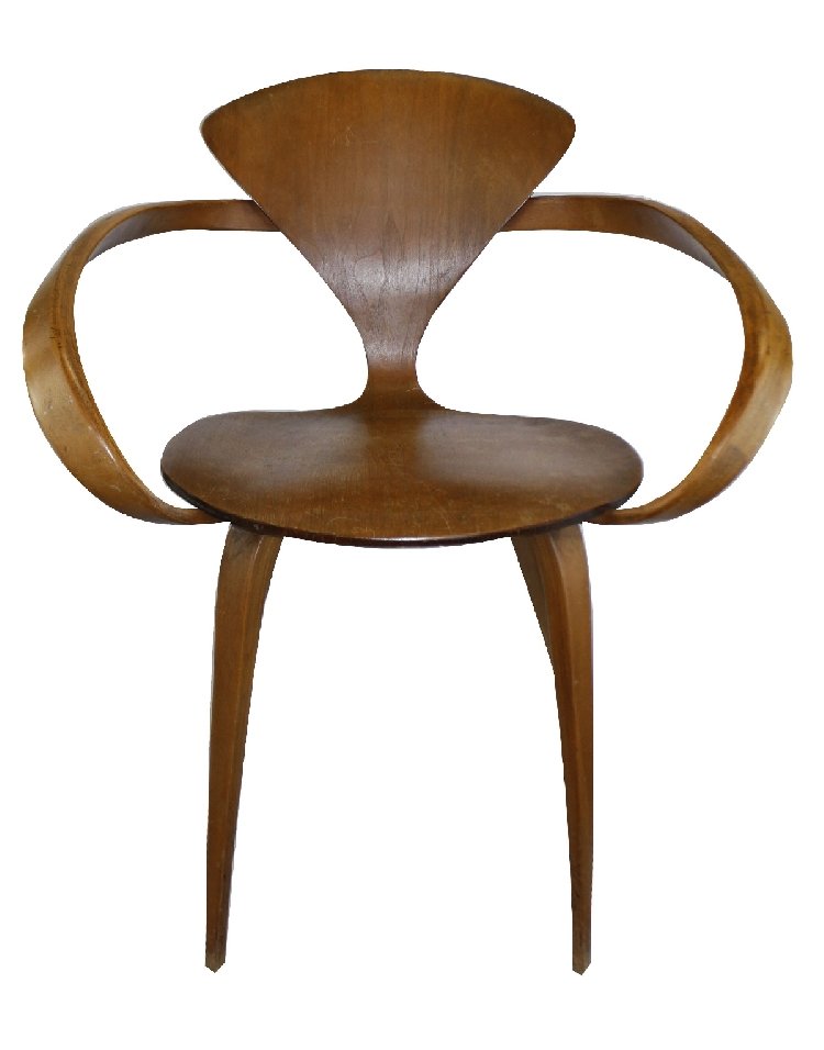 Set of 3 Bernardo Plycraft Pretzel chairs: 1 arm, 2 sides. Armchair has paper label underneath.