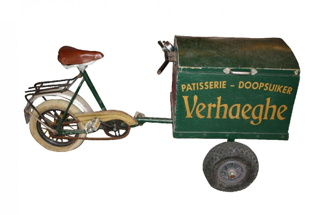 Belgian bakery delivery trike with cart: 47"l x 15 3/4"d x 21"h