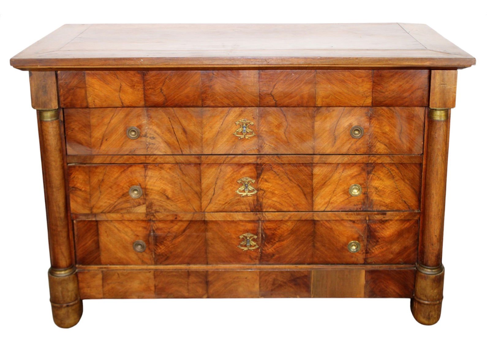 French Empire 4 drawer commode in burled walnut (1 of 9)