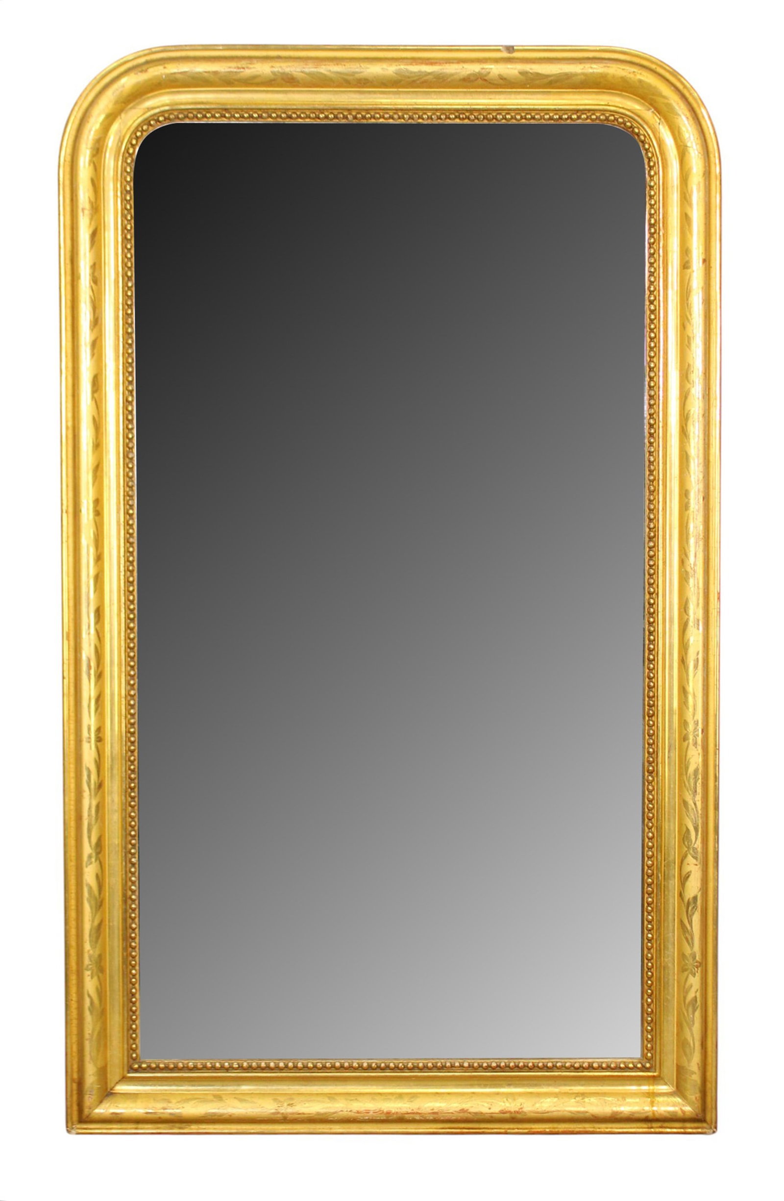 French Louis Philippe gold leaf mirror: French Louis Philippe gold leaf mirror. 19th century. 55 1/4"h x 33 1/2"w