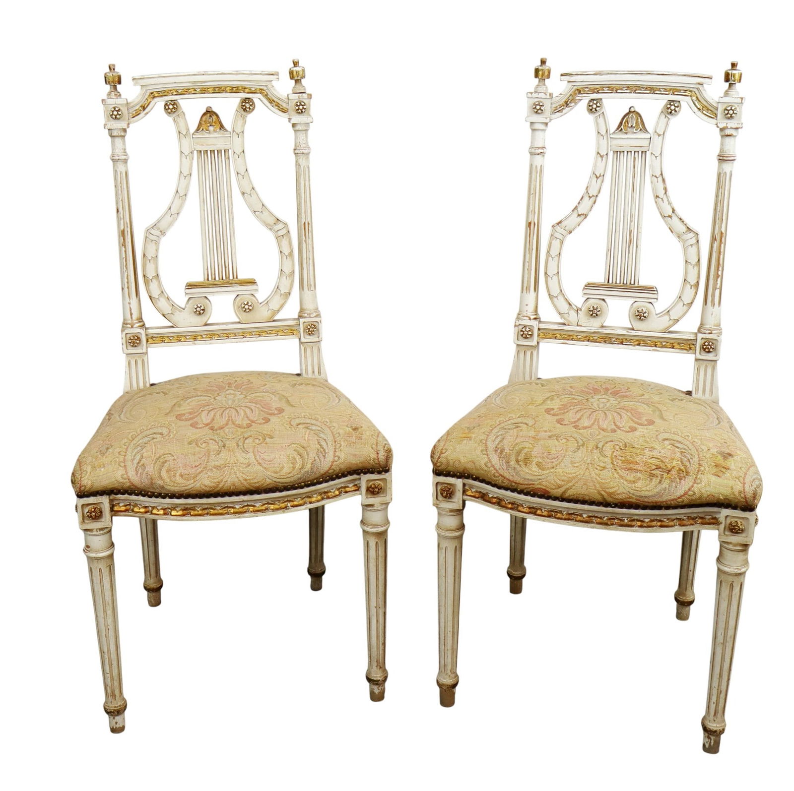 Pair of French Louis XVI style lyre back side chairs (1 of 9)