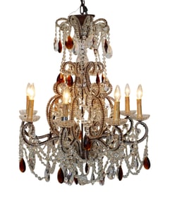 Venetian 8 arm beaded glass chandelier with amber drops