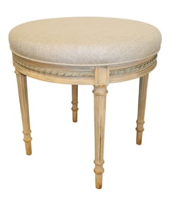 French Louis XVI style round seat stool on tapered fluted legs