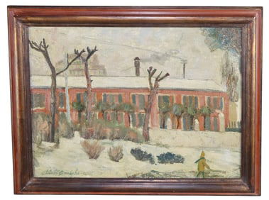 Italian impressionist oil on canvas painting snowy landscape scene