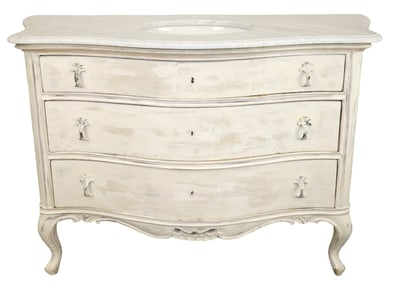 French Louis XV style commode with marble top and sink