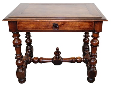 French Louis XIV style single drawer bureau plat desk in walnut