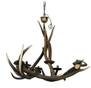 French 6 light antler chandelier