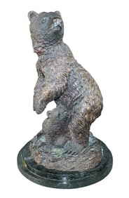 Bronze sculpture of a bear entitled "Guardian" after design by Antoine Barye on granite base