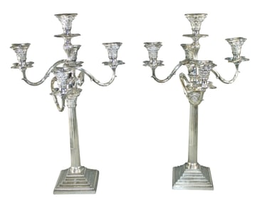 Pair of English silverplate 5 arm candelabras
