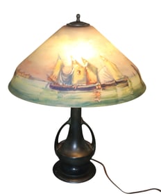 20" dia Venetian Harbor scene Pairpoint table lamp