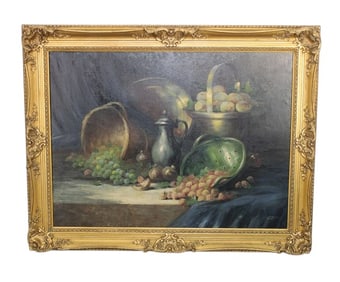 Gand scale French oil on canvas still life painting