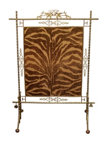 French Chinoiserie brass faux bamboo fire screen with animal print panel