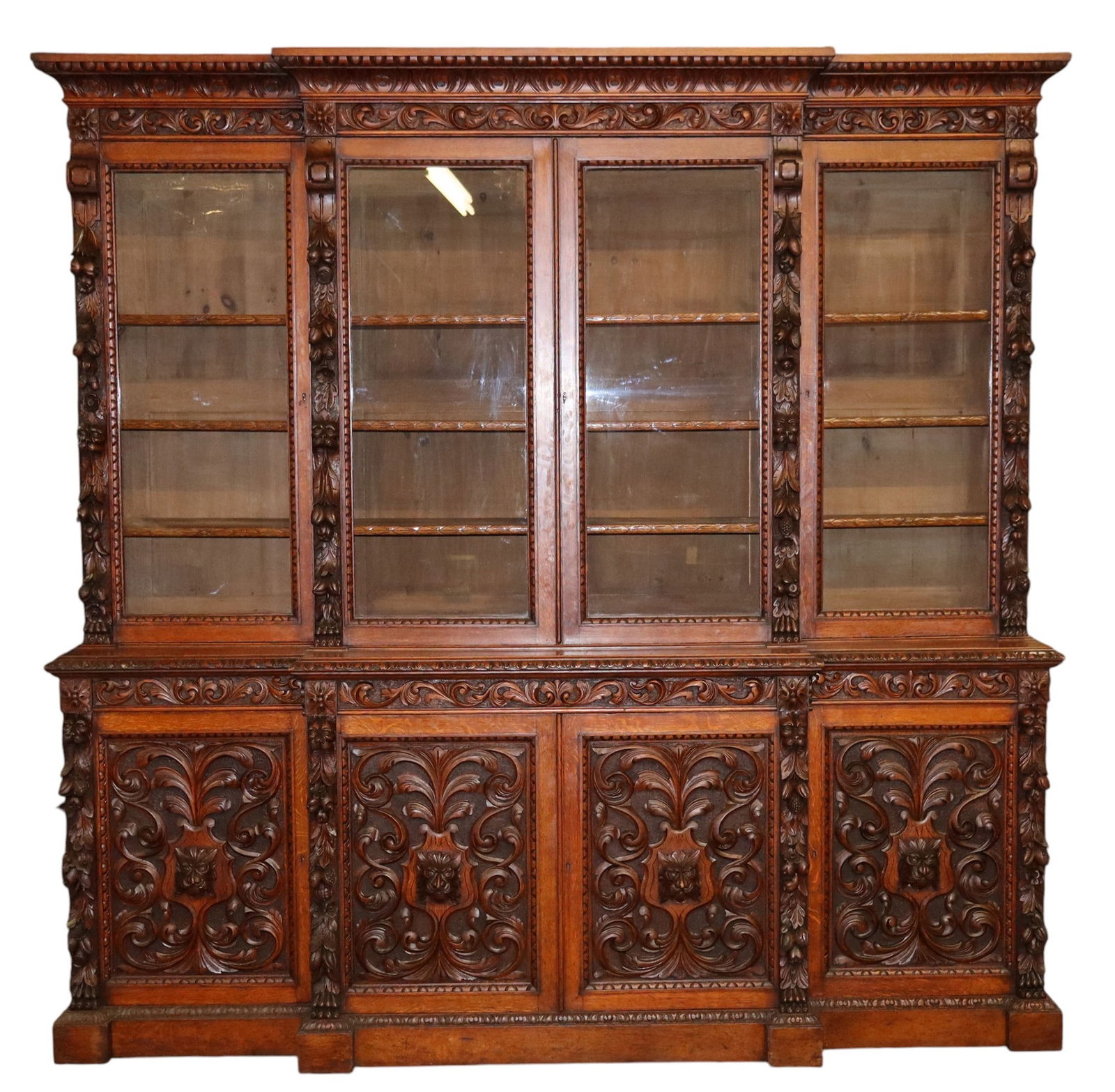 English Renaissance style 4 door bookcase (1 of 13)