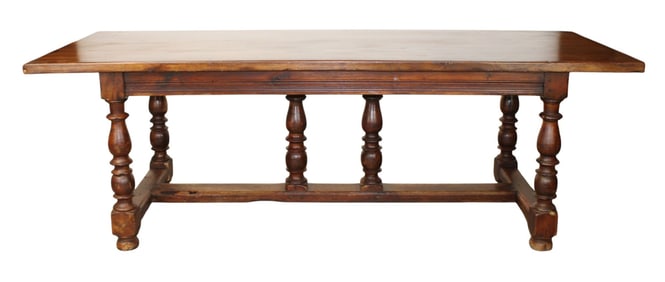 French trestle table in walnut on turned legs