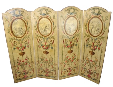 French 4 panel oil on canvas screen