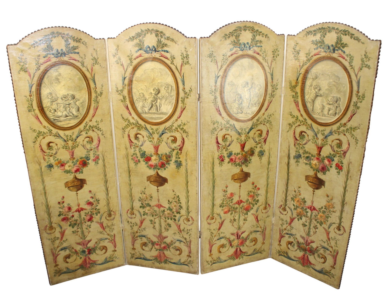 French 4 panel oil on canvas screen (1 of 17)