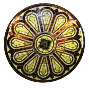 Stained and leaded glass rose medallion ceiling