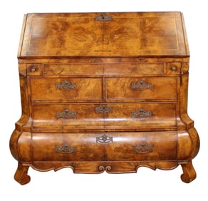 Dutch Rococo walnut secretary writing desk on chest