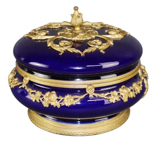 French Gilt bronze and cobalt porcelain lidded box