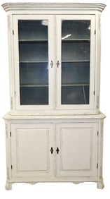 French deux corps bookcase in painted finish with glass doors