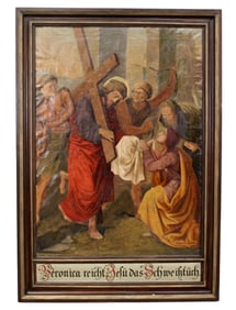 German oil on canvas painting of religious scene