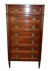 French Louis XVI style semainier chest with marble top