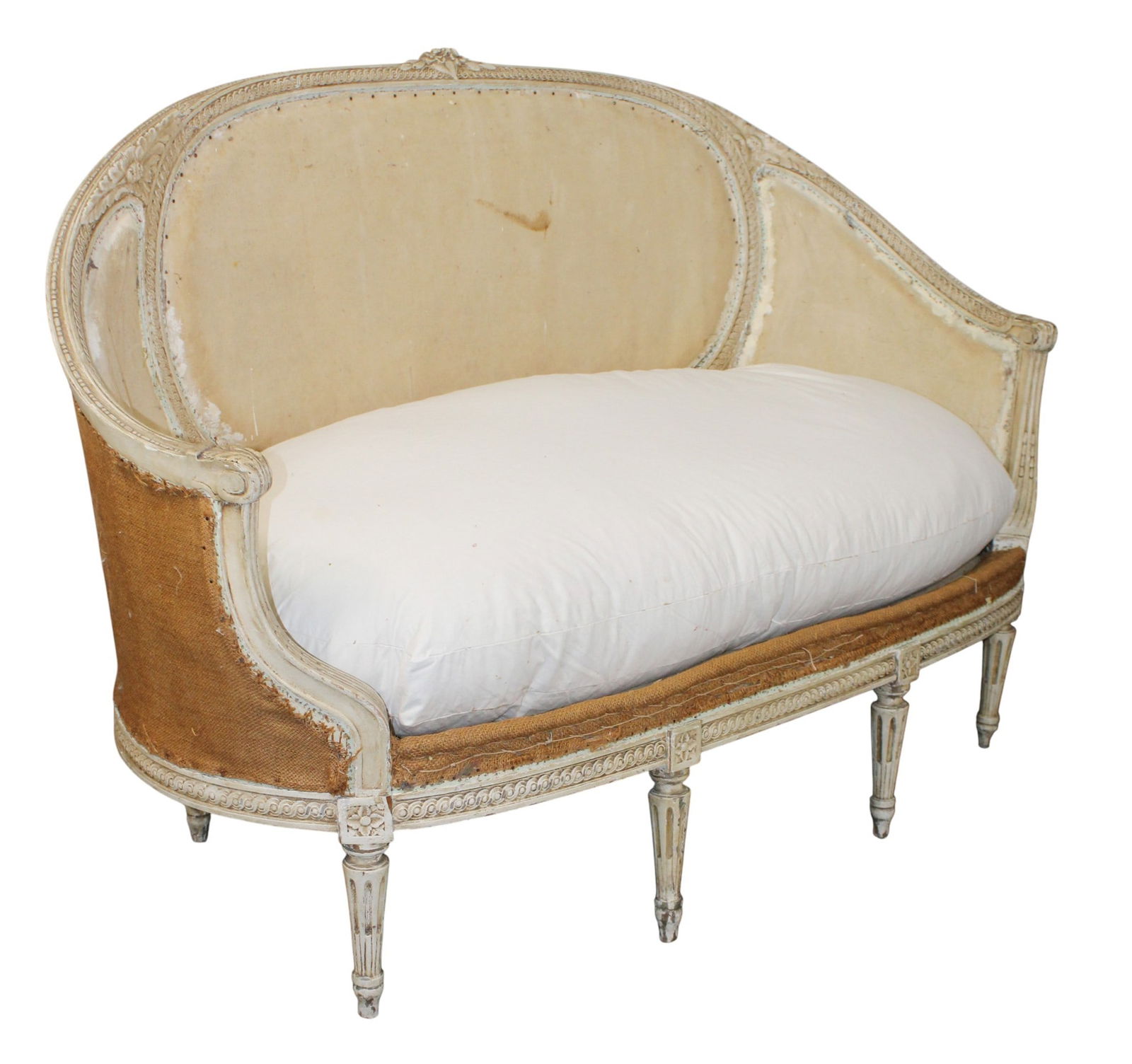 French Louis XVI style curved side loveseat: French Louis XVI style curved side loveseat. Late 19th century. 40 1/2"h x 62 1/4"w x 25"d Seat 19"h