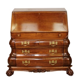 Dutch Rococo walnut secretary writing desk on chest