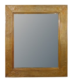Large French brass repousse mirror
