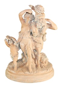 French terra cotta Bacchus figural group after Claude Michel Clodion