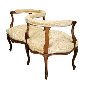 French Louis XV style carved walnut tete a tete settee