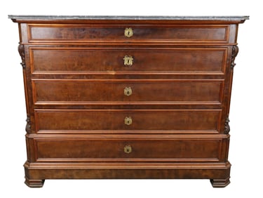 French Napoleon III 5 drawer commode with butler drawer and a marble top