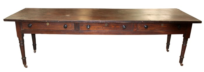 French drapers table in dark stained pine