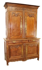 French Provincial carved oak buffet deux corps