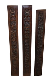 Lot of 3 French relief carved oak architectural fragments with sunflowers