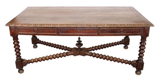 French bureau plat desk in oak