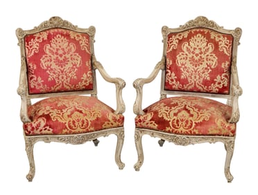 Pair of French Louis XV style painted armchairs