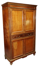 French Louis XVI style buffet deux corps in bronze banded mahogany