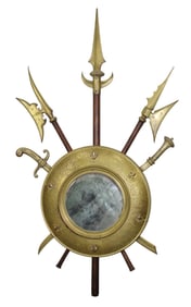 French engraved brass armorial mirror