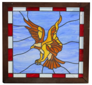 American stained and leaded glass window with eagle