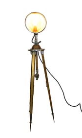 Vintage American spotlight in brass and aluminum on tripod base